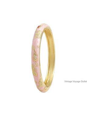 Gold Plated Alloy Bangle Bracelet Floral Enamel Cloisonne Women's Gift